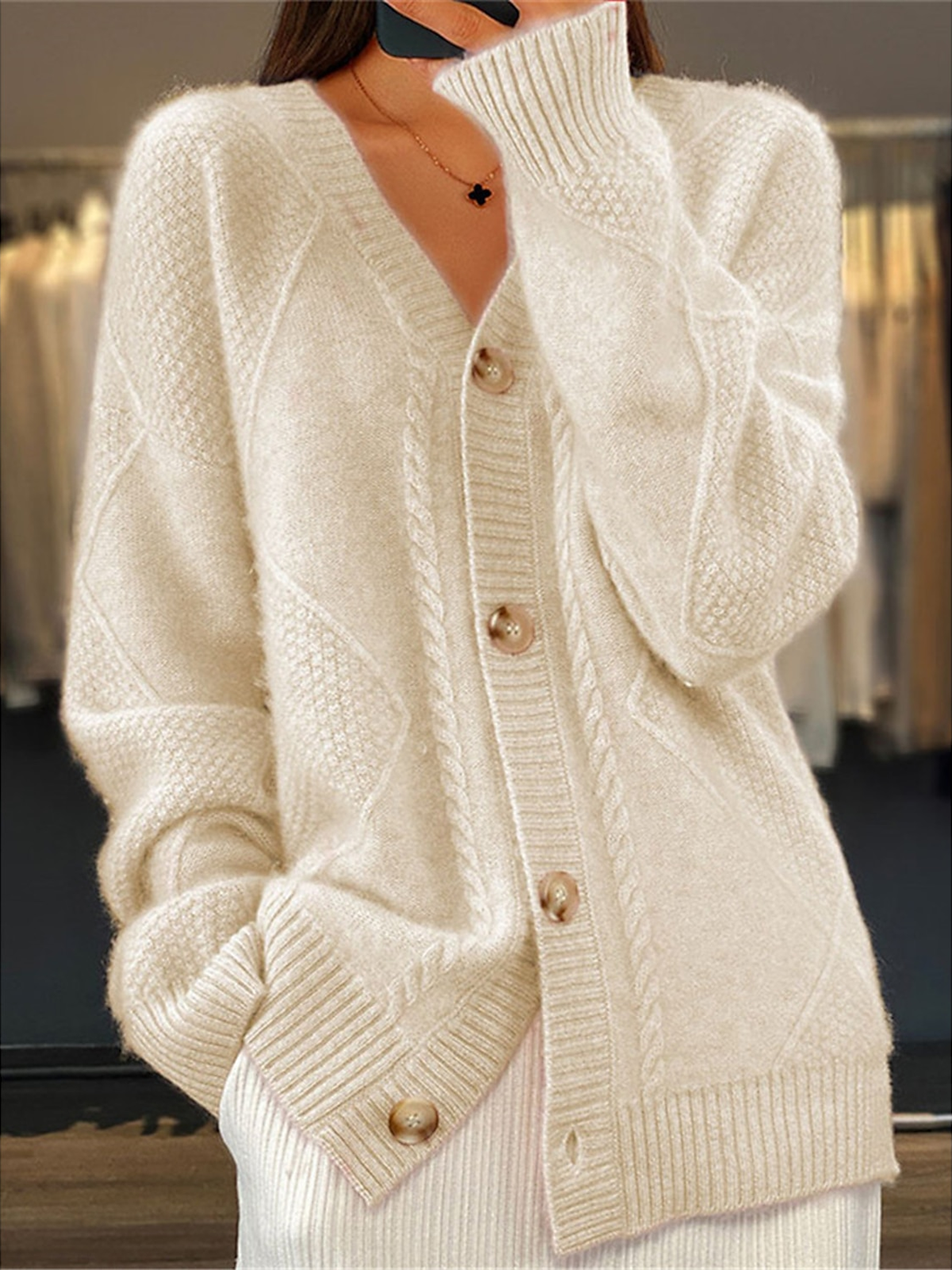 Women's Casual Winter Plain Wool/Knitting Cardigan