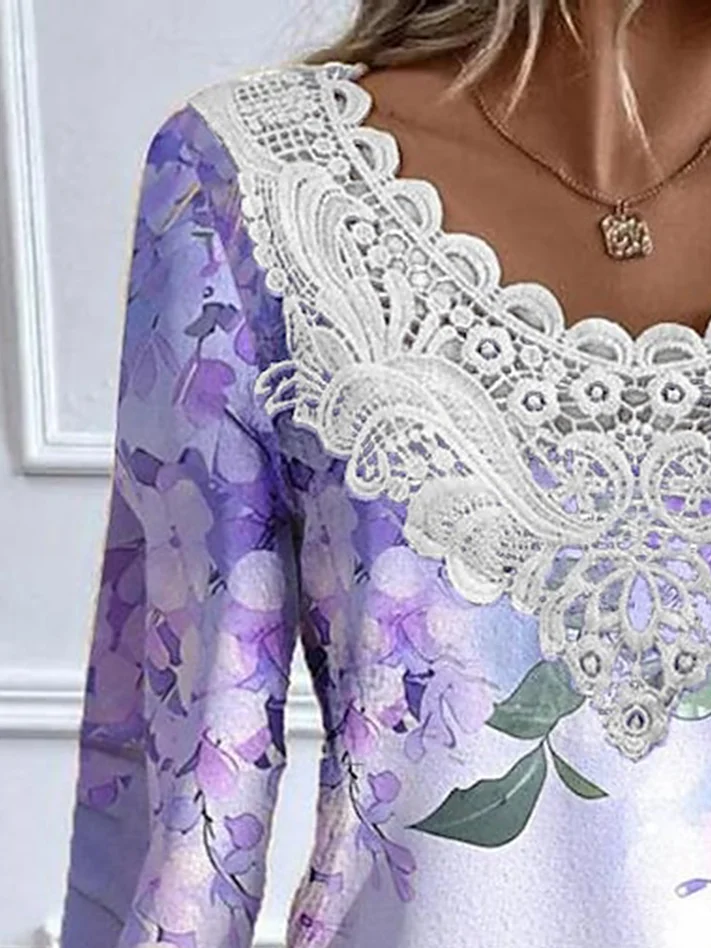 Women Floral Long Sleeve Lace Shrits Spring & Fall