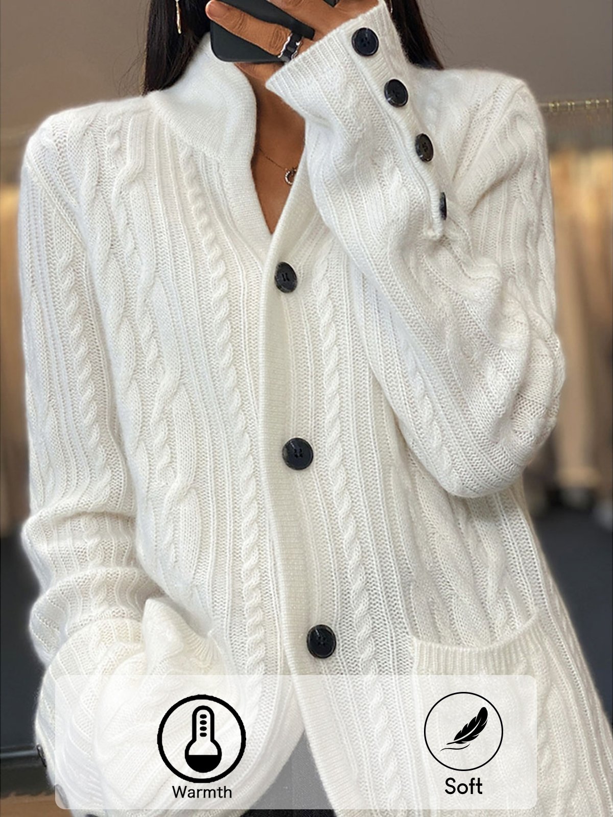 Women's Casual Winter Plain Wool/Knitting Cardigan