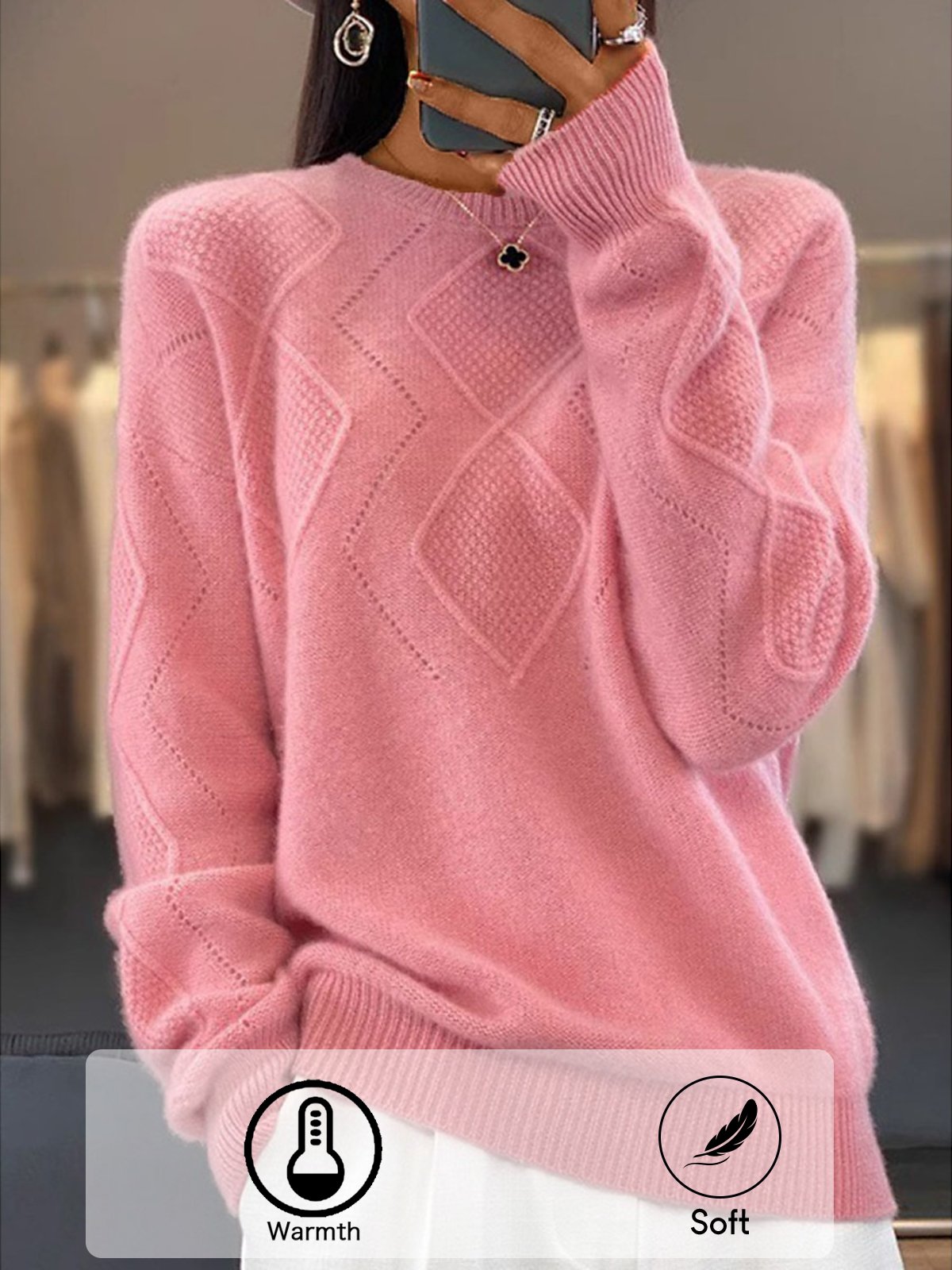 Women's Winter Plain Casual Long Sleeve Crew Neck Wool/Knitting Sweater