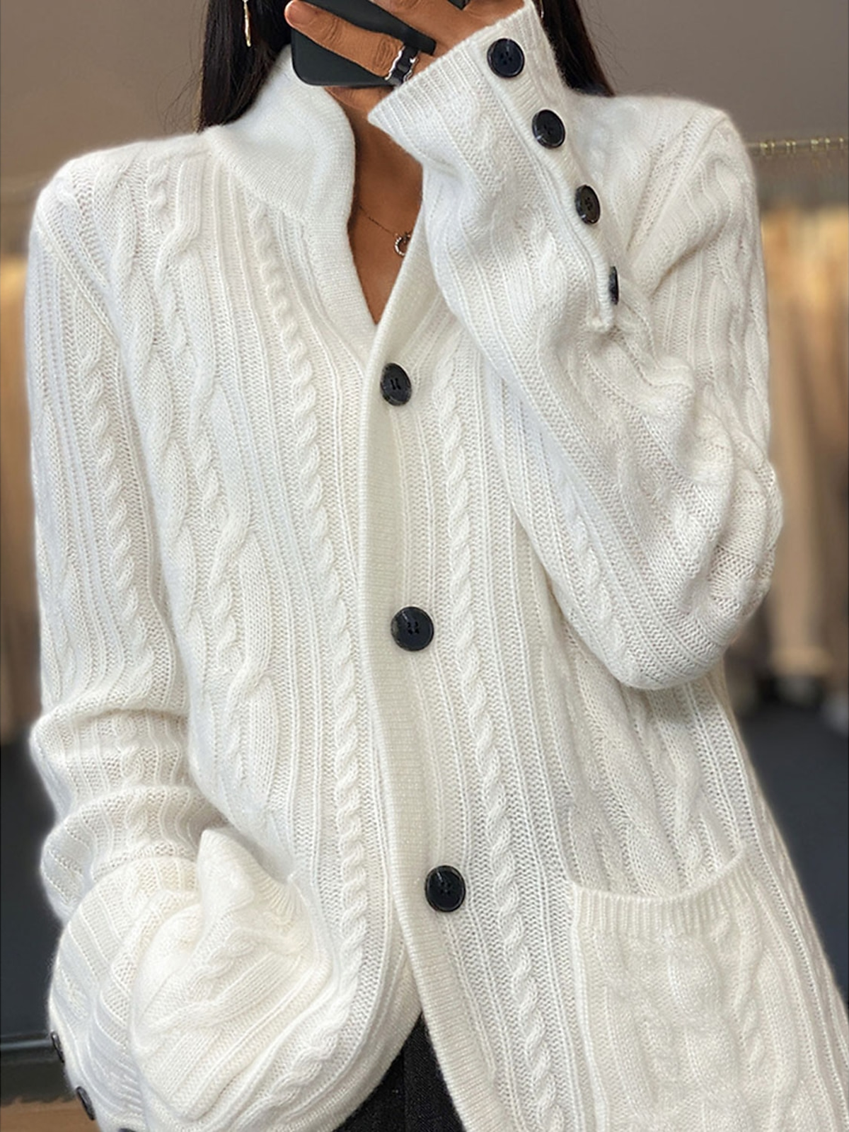 Women's Casual Winter Plain Wool/Knitting Cardigan