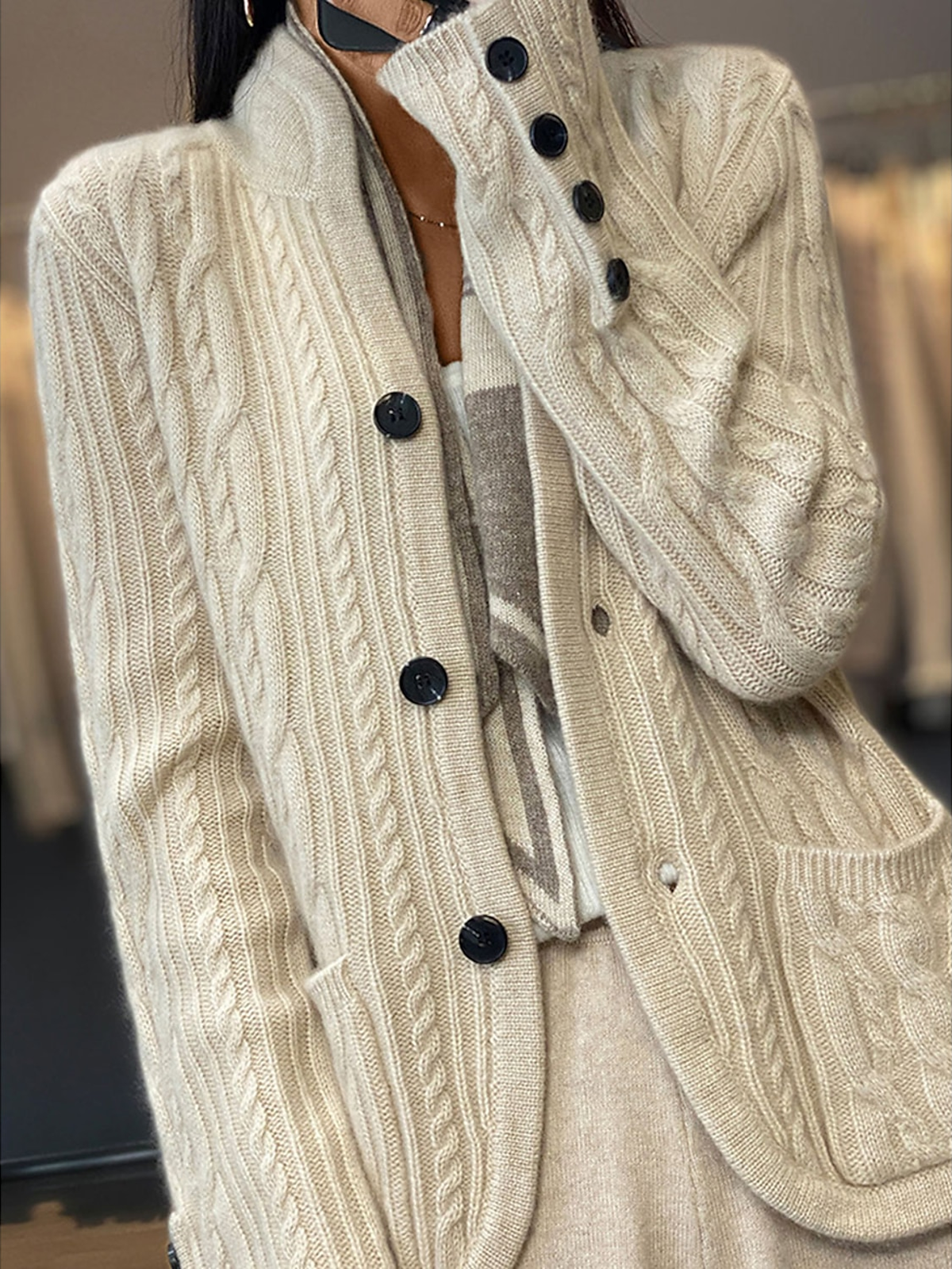 Women's Casual Winter Plain Wool/Knitting Cardigan