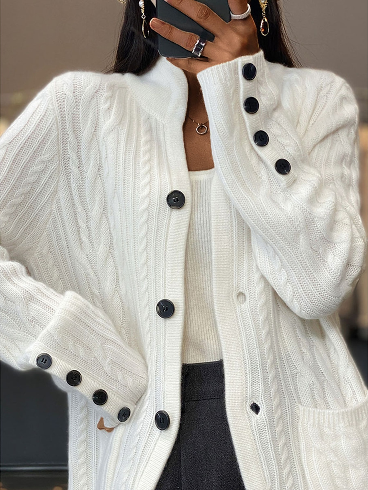 Women's Casual Winter Plain Wool/Knitting Cardigan