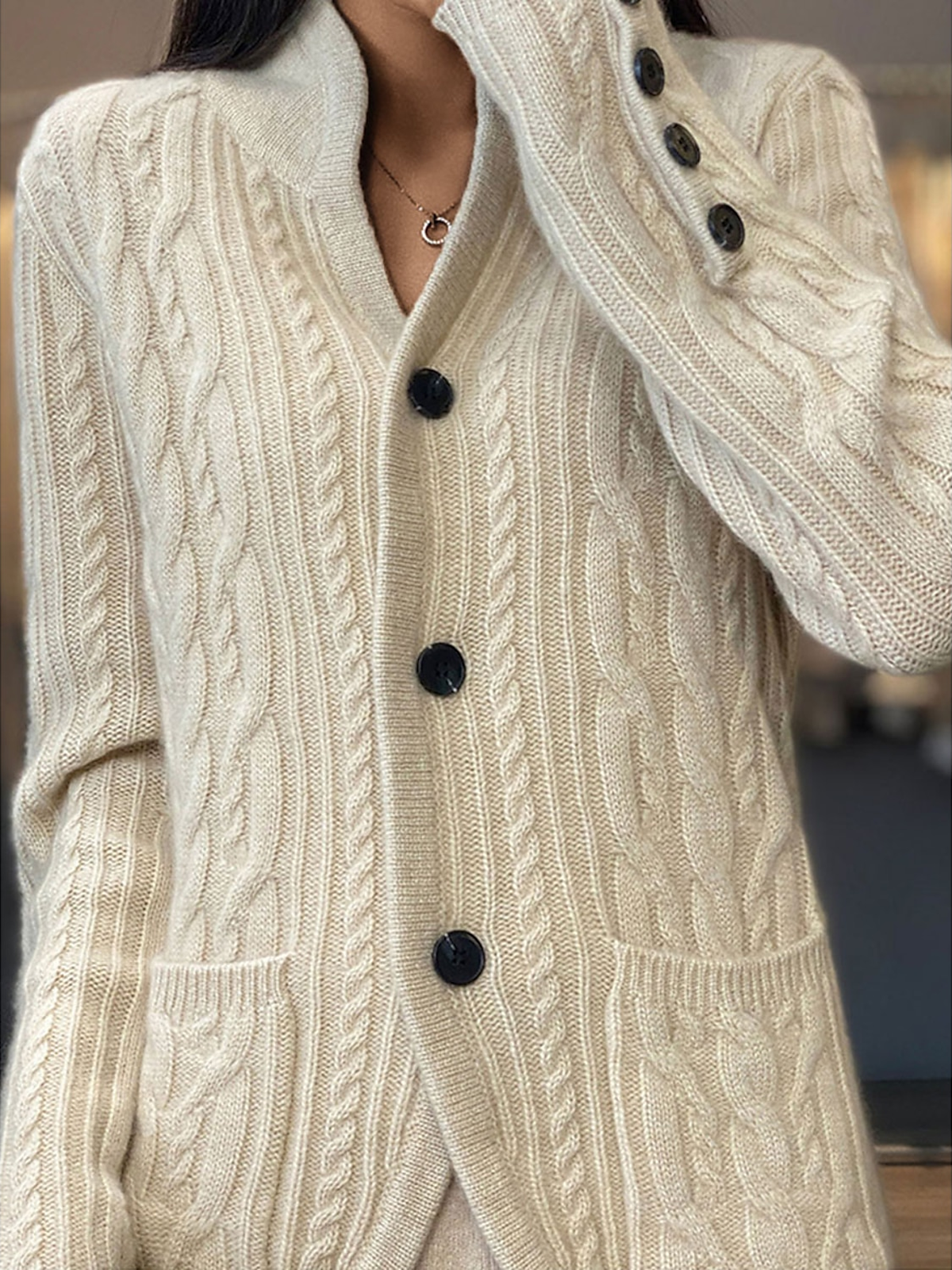 Women's Casual Winter Plain Wool/Knitting Cardigan