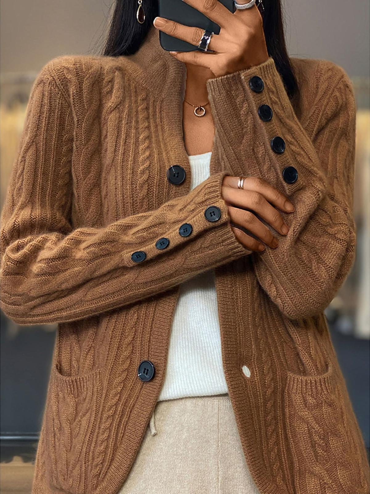 Women's Casual Winter Plain Wool/Knitting Cardigan