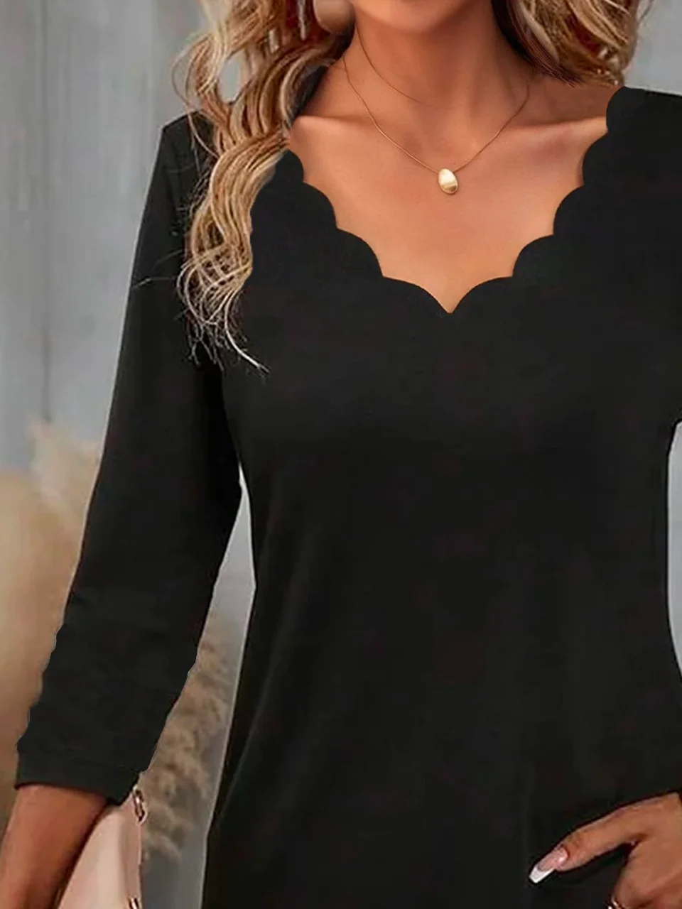 Women's Three Quarter Sleeve Tee T-shirt Spring/Fall Plain Modal V Neck Daily Going Out Casual Top Black