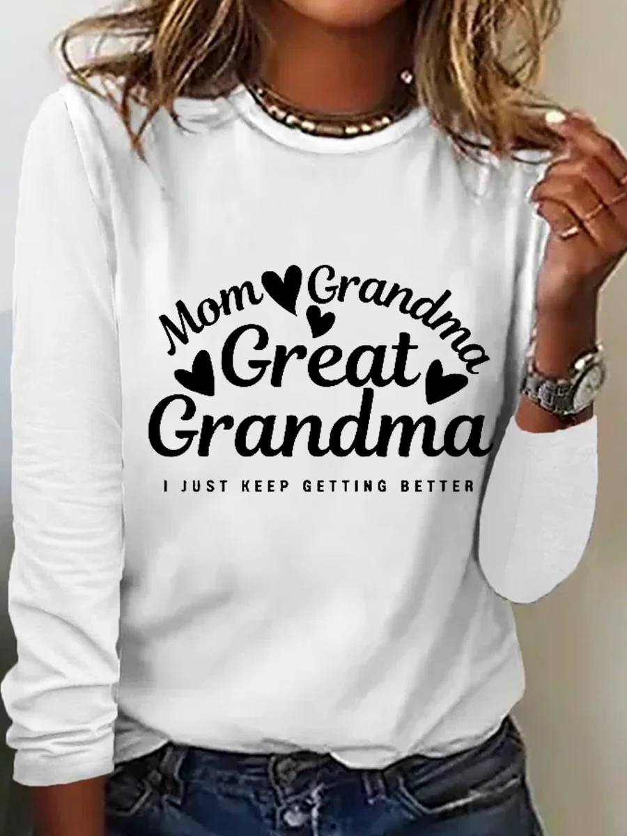 Women's Long Sleeve Blouse Spring/Fall Text Letters Crew Neck Daily Going Out Simple Top