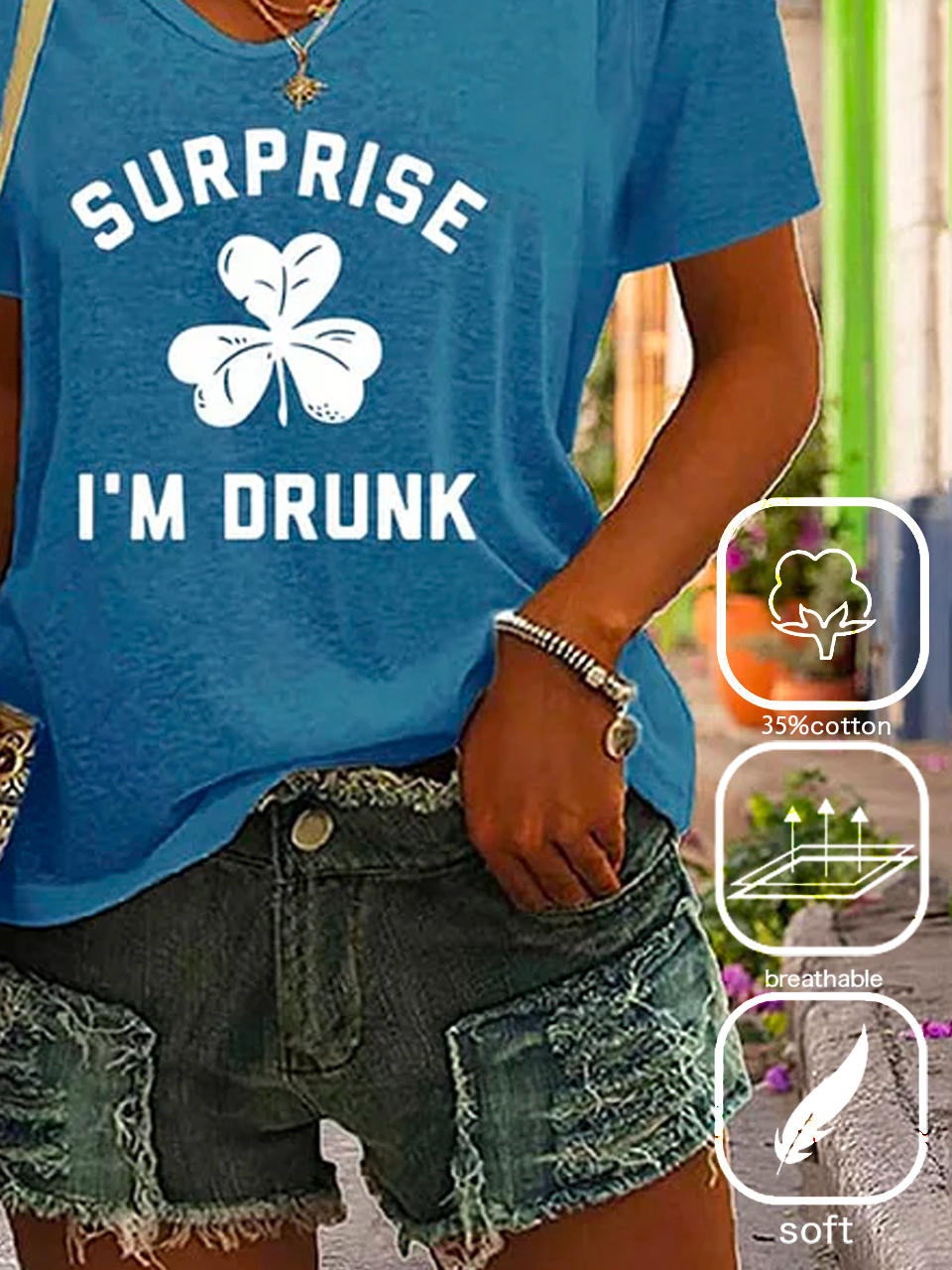 Women's Four-leaf Clover Short Sleeve Tee T-shirt V Neck Casual Summer Top