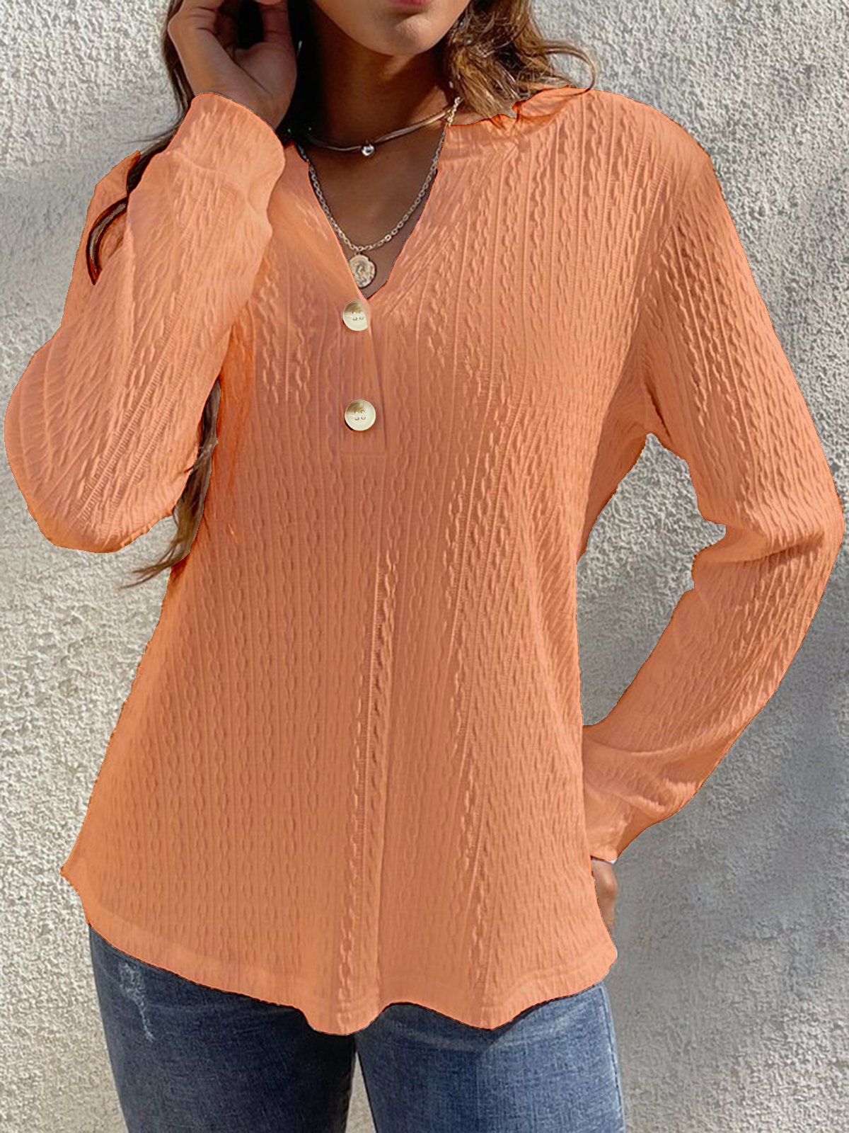 Loose Plain Notched Casual T-Blouse