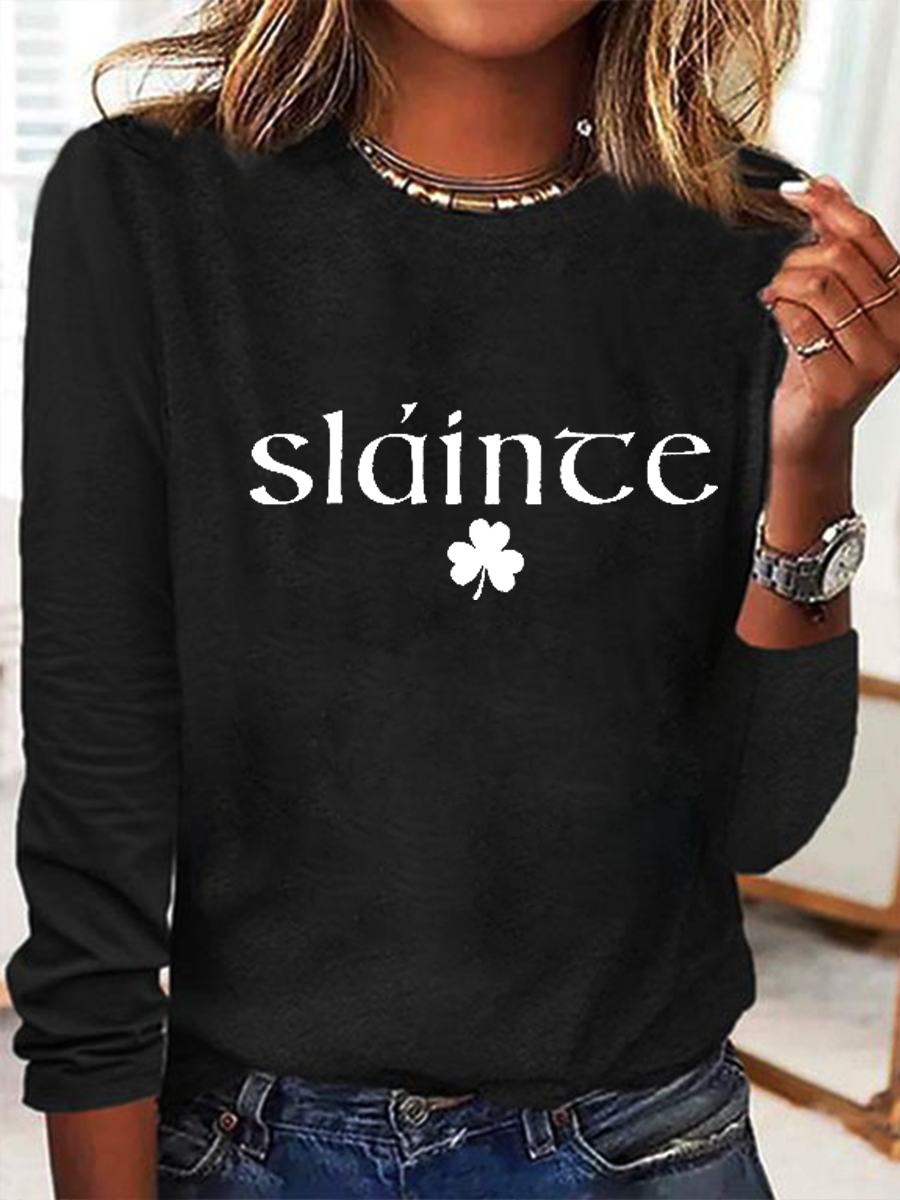 Women's Text Letters Long Sleeve Blouse Spring/Fall Crew Neck Daily Simple Top