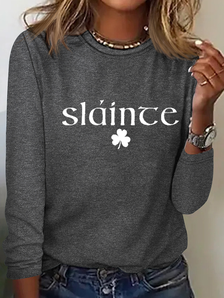 Women's Text Letters Long Sleeve Blouse Spring/Fall Crew Neck Daily Simple Top