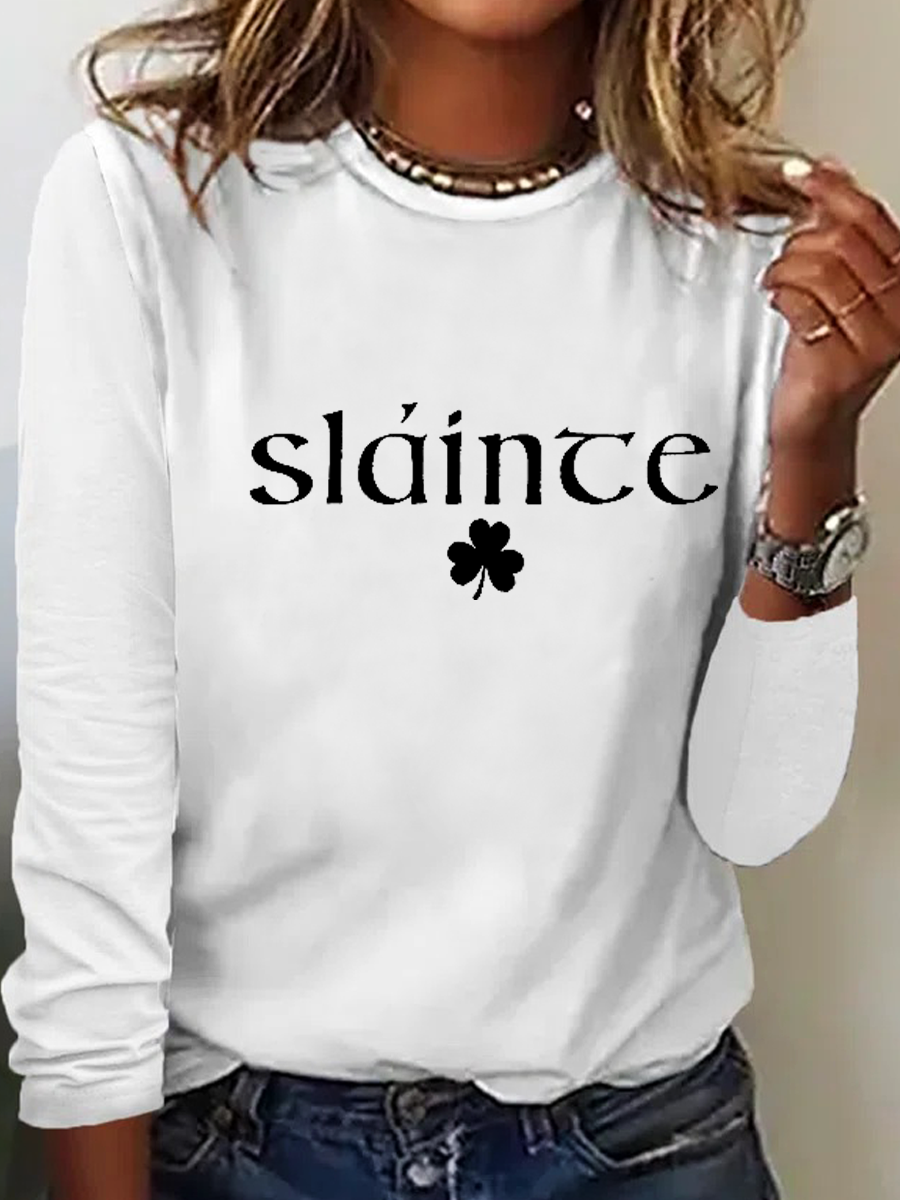 Women's Text Letters Long Sleeve Blouse Spring/Fall Crew Neck Daily Simple Top