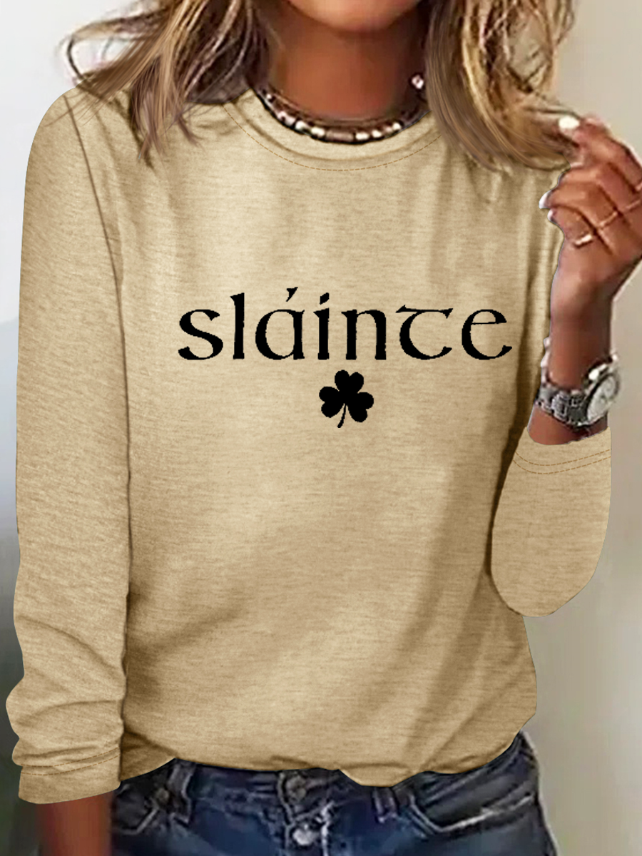 Women's Text Letters Long Sleeve Blouse Spring/Fall Crew Neck Daily Simple Top