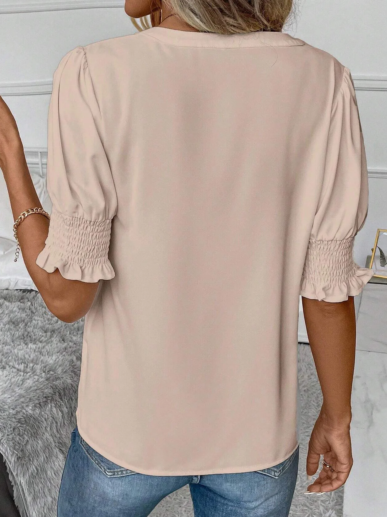 Women's Short Sleeve Blouse Summer Plain Scramble Notched Daily Going Out Casual Top