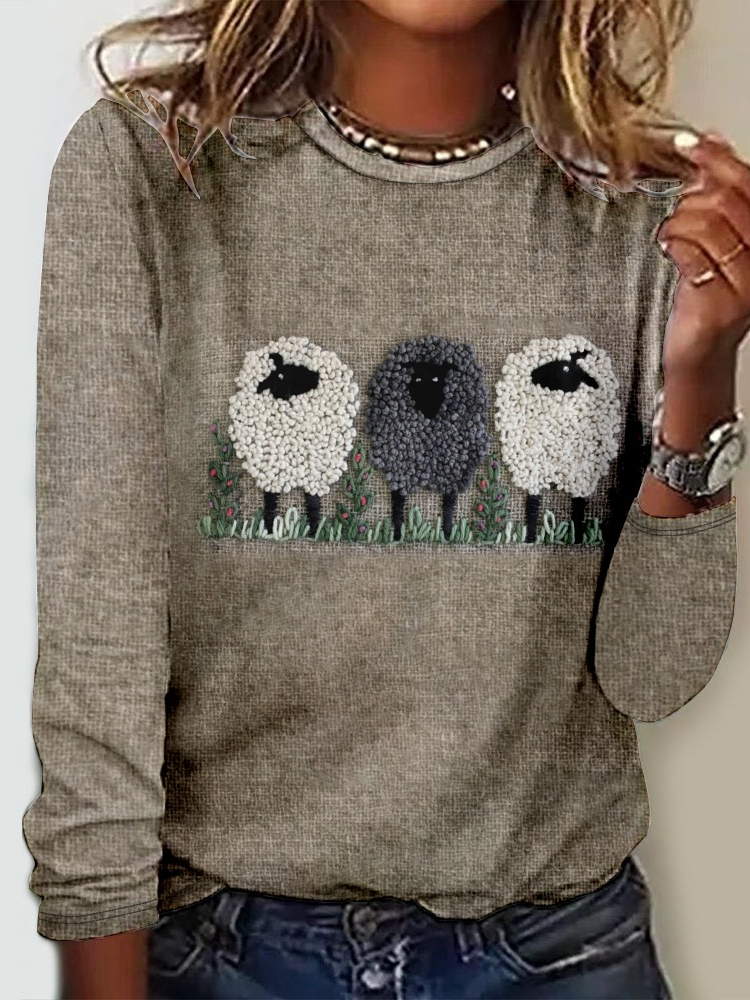 Women's Long Sleeve Blouse Spring/Fall Animal Crew Neck Daily Going Out Casual Top