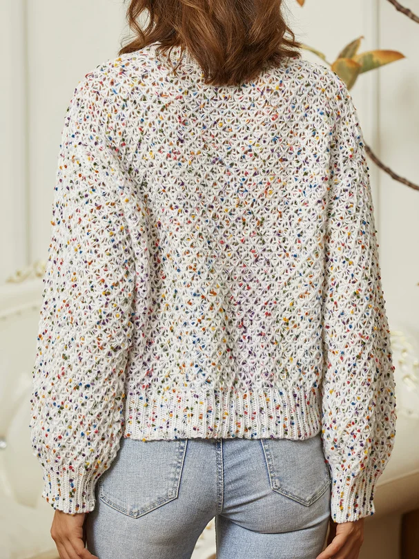 Women White Knitting Ombre Designed Crew Neck Long Sleeve Sweater