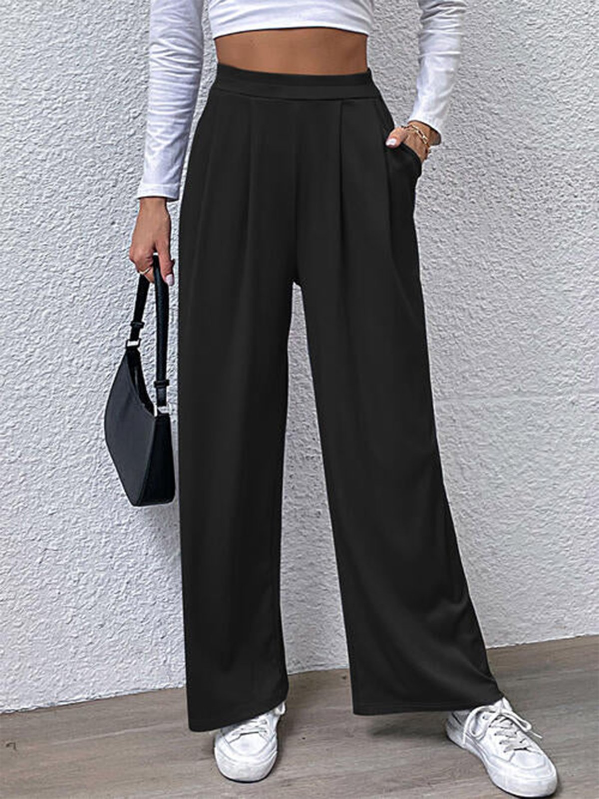 Plain Ruched Simple Loose Pants | justfashionnow