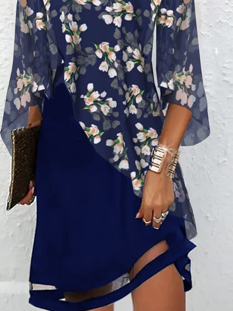 Women's Three Quarter Sleeve Spring/Fall Floral Dress Crew Neck Holiday Going Out Casual Midi H-Line