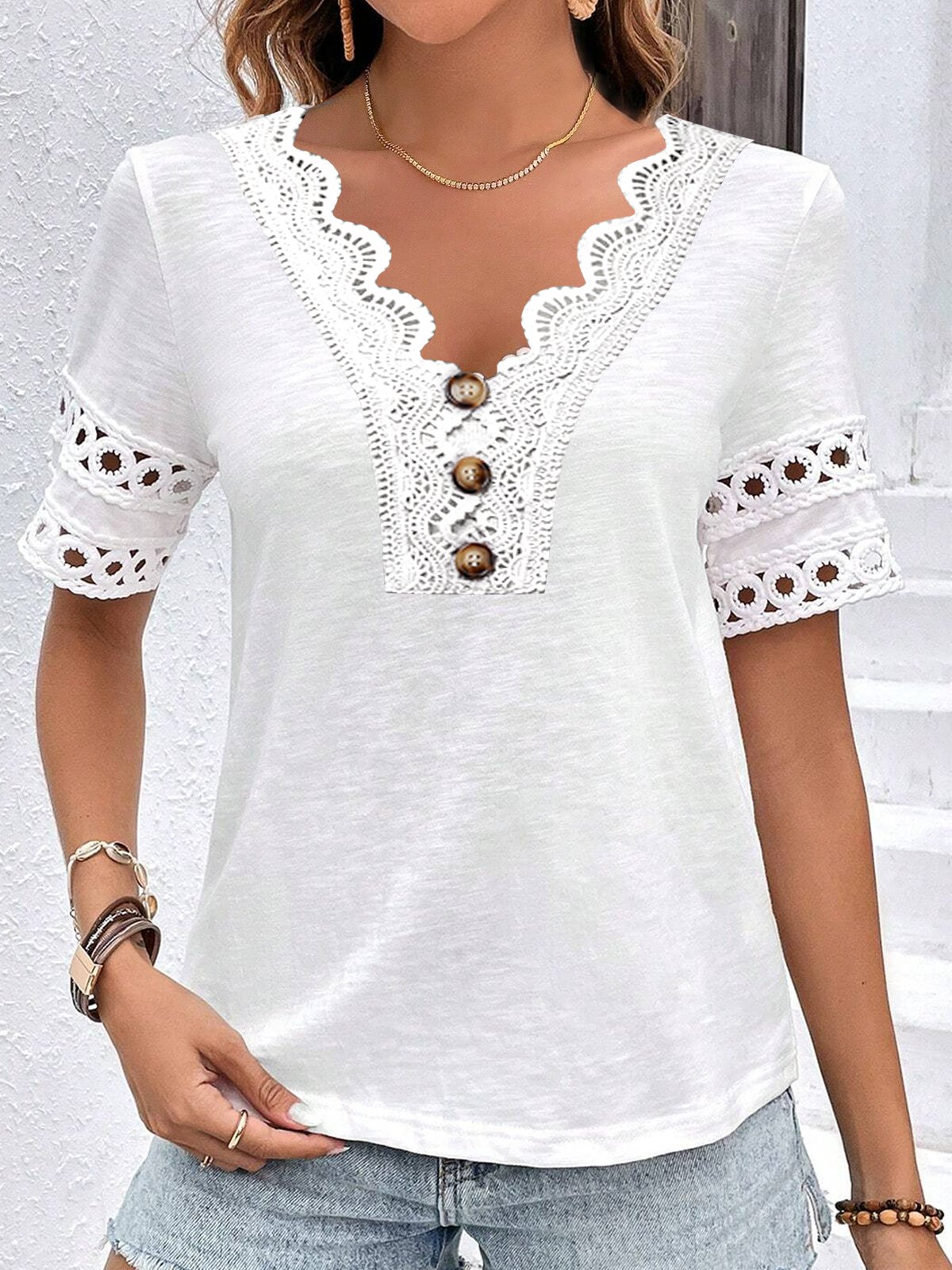 Loose Lace Elegant Plain Shirt | justfashionnow