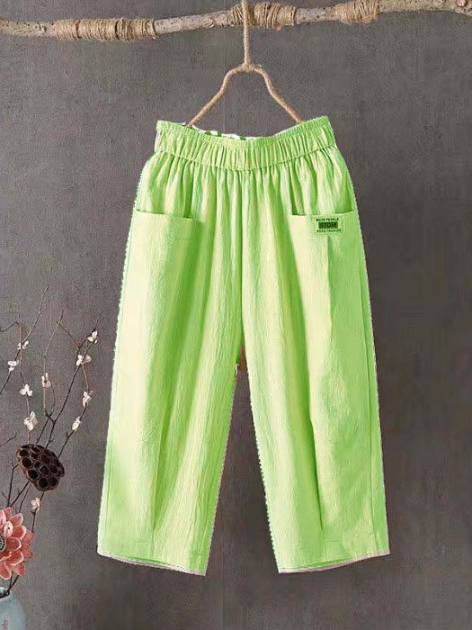 Women's Trousers Elastic Waist Straight Pants Daily Going Out Casual Pocket Stitching Cotton Plain Summer Pants