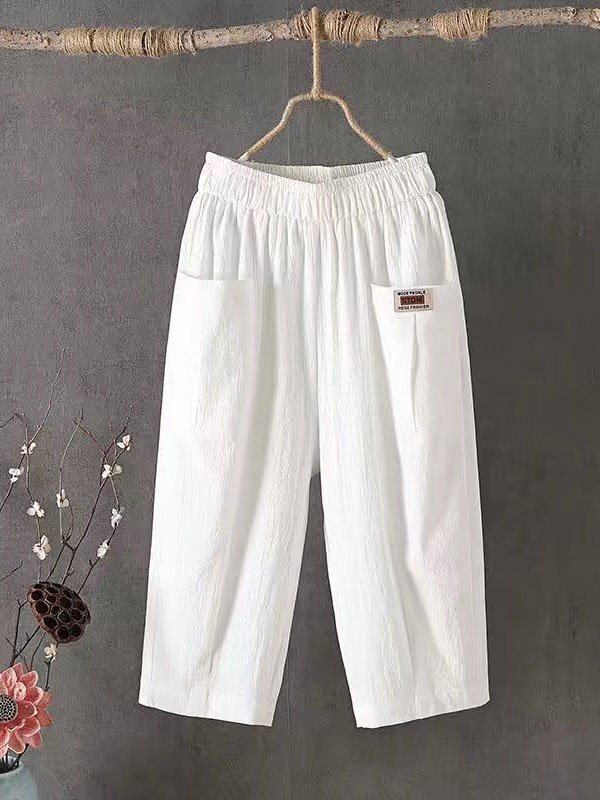 Women's Trousers Elastic Waist Straight Pants Daily Going Out Casual Pocket Stitching Cotton Plain Summer Pants