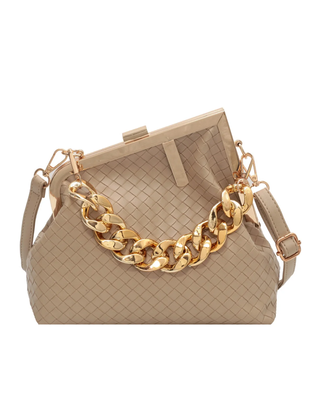 Casual Woven Metal Clutch Chain Handbag with Crossbody Strap