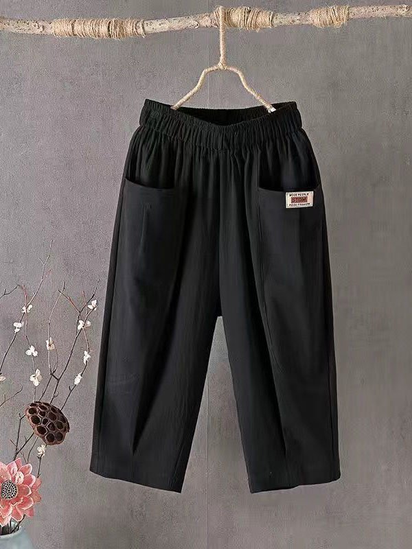 Women's Trousers Elastic Waist Straight Pants Daily Going Out Casual Pocket Stitching Cotton Plain Summer Pants