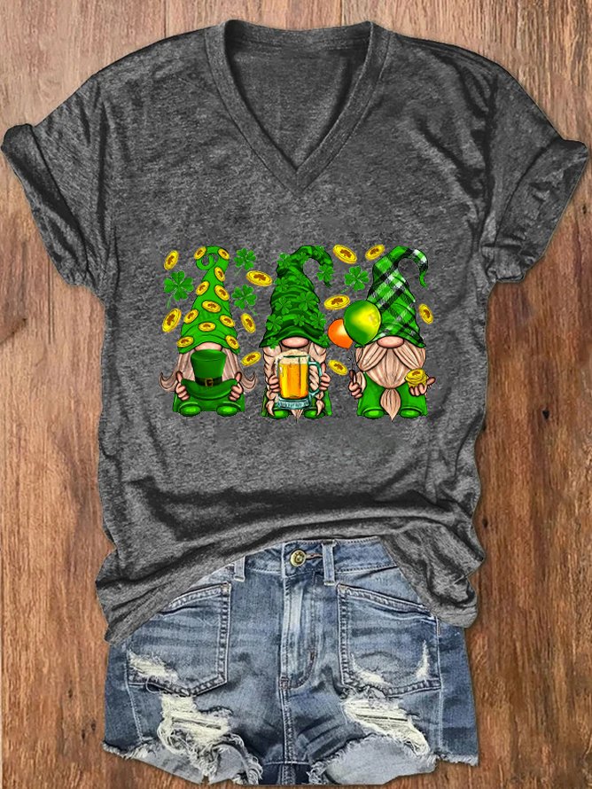 Women's Four-leaf Clover Short Sleeve Tee T-shirt V Neck Casual Summer Top