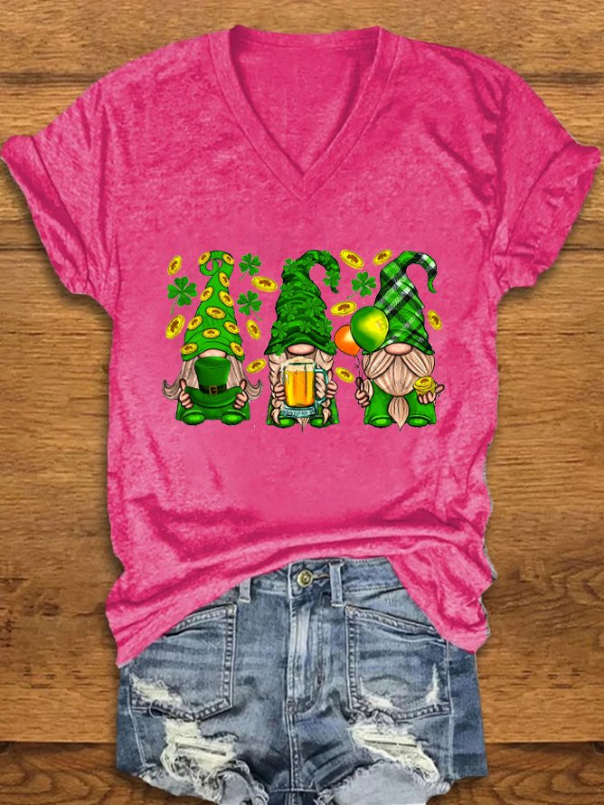 Women's Four-leaf Clover Short Sleeve Tee T-shirt V Neck Casual Summer Top