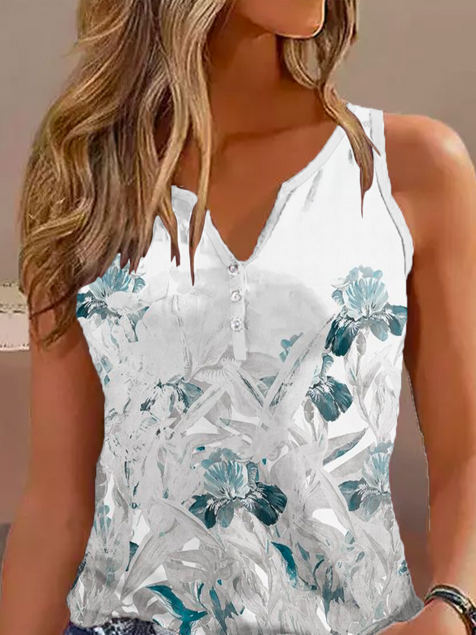 Women's Sleeveless Tank Top Camisole Summer Floral Jersey V Neck Holiday Going Out Casual Top