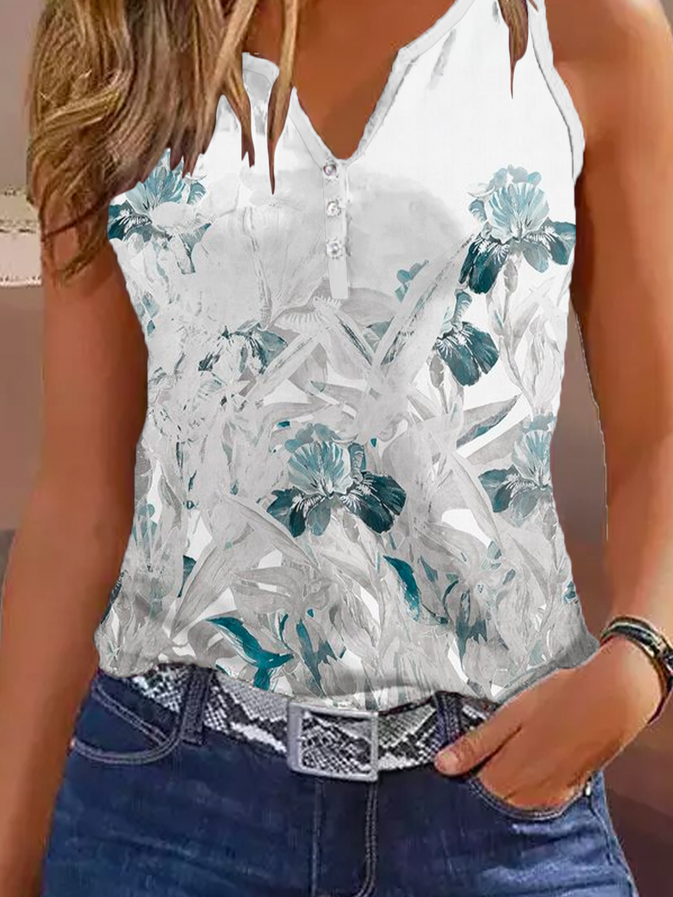 Women's Sleeveless Tank Top Camisole Summer Floral Jersey V Neck Holiday Going Out Casual Top