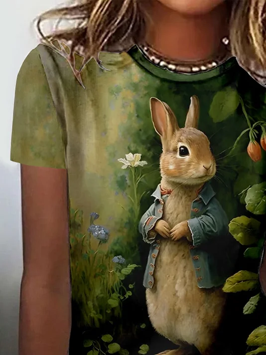 Plus Size Casual Rabbit Loose T-Shirt