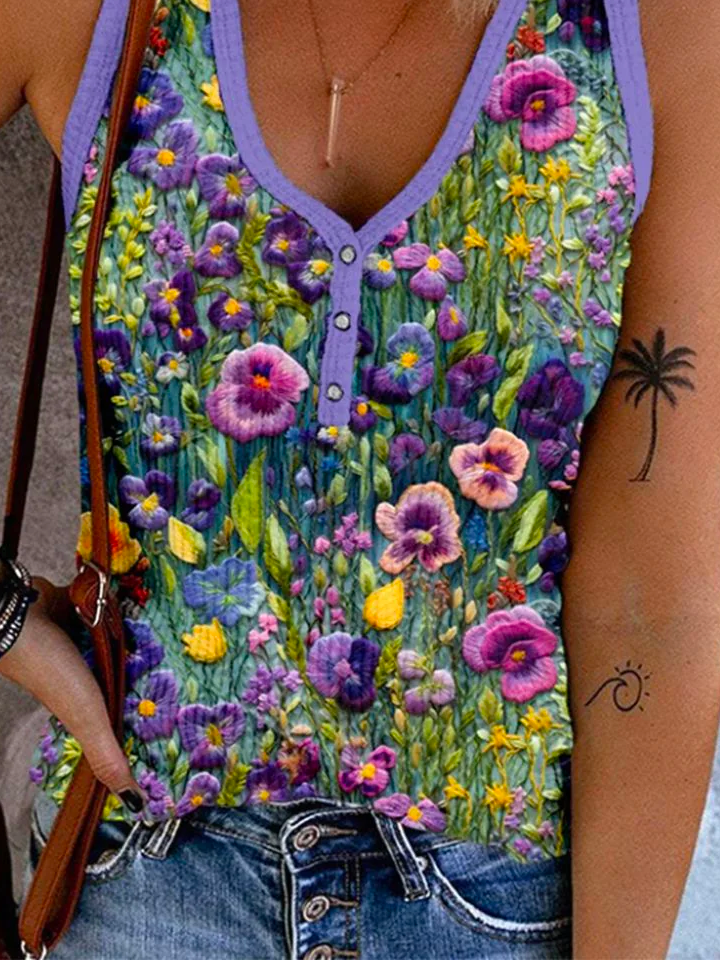 Women's Sleeveless Tank Top Camisole Summer Floral Buckle V Neck Daily Going Out Casual Top