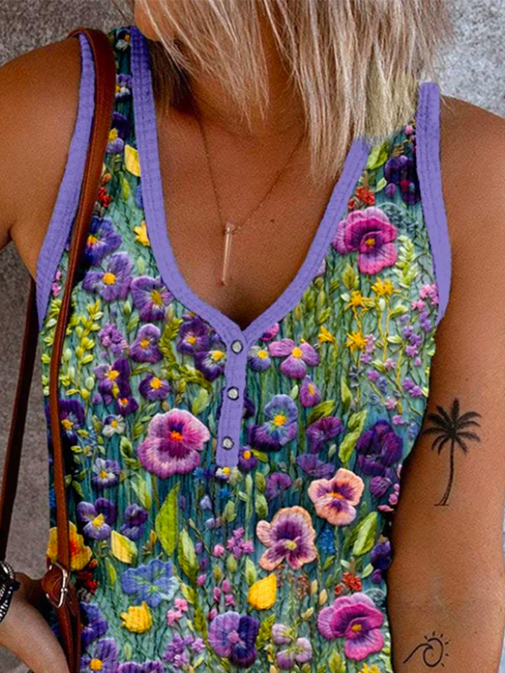 Women's Sleeveless Tank Top Camisole Summer Floral Buckle V Neck Daily Going Out Casual Top