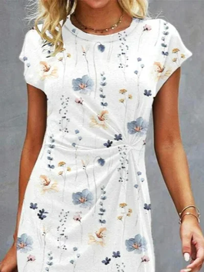 Floral Loose Casual Crew Neck Dress
