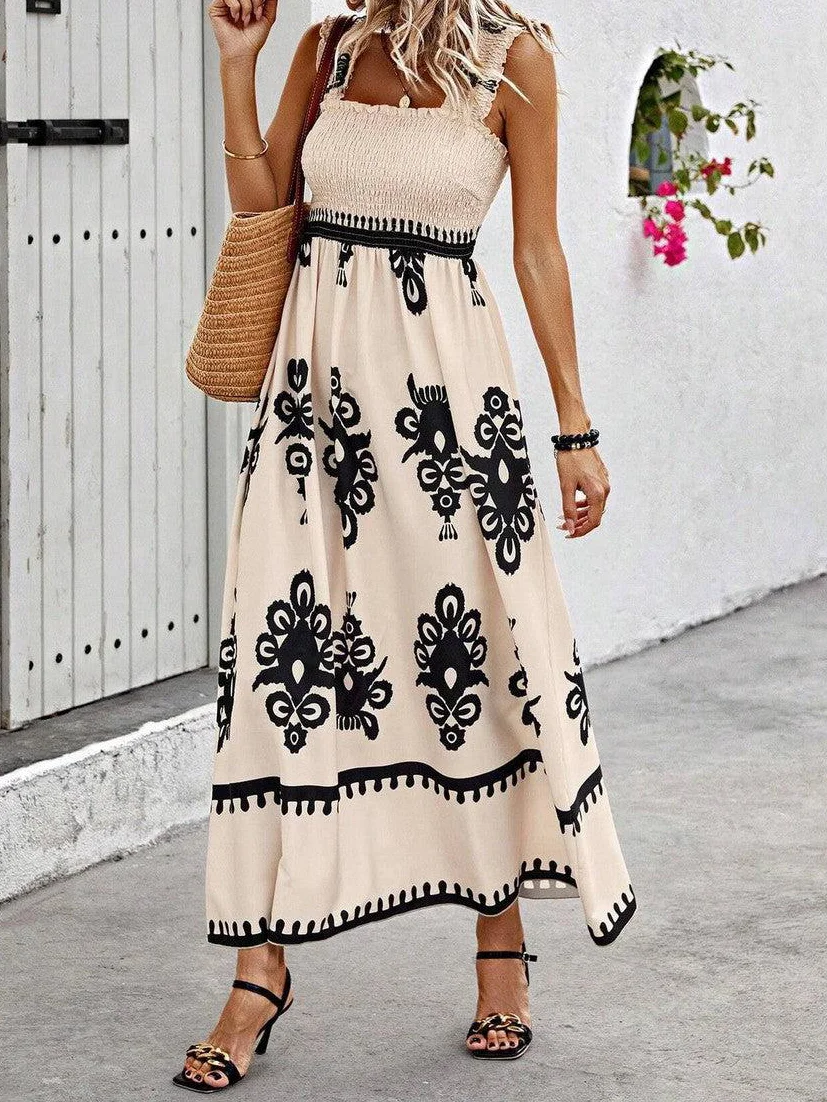 Women's Sleeveless Summer Nationality/ethnic Scramble Dress Spaghetti Daily Going Out Casual Maxi A-Line Slip Dress Apricot