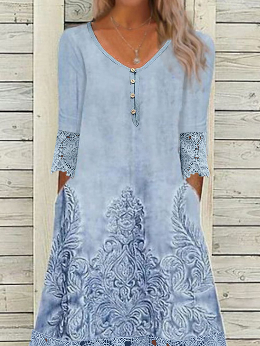 Plus Size Random Print Loose Lace Casual Dress