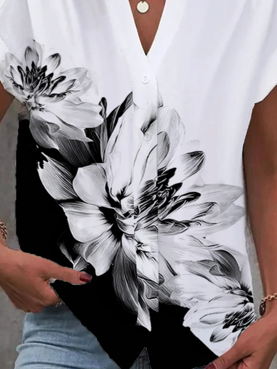 Women's Short Sleeve Shirt Summer Floral Shirt Collar Daily Going Out Casual Top