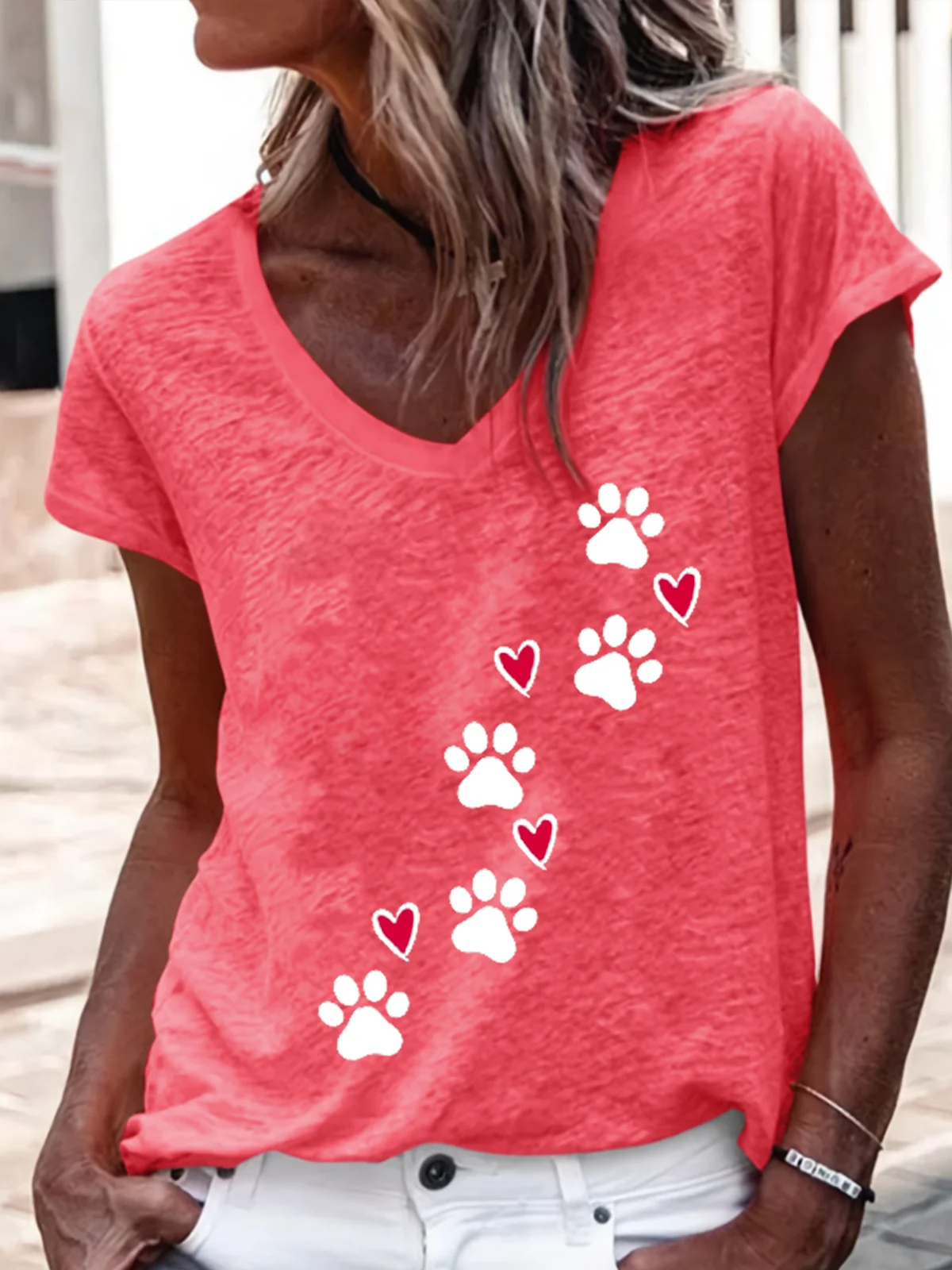 Women's Short Sleeve Tee T-shirt Summer Dog Cotton-Blend V Neck Daily Going Out Casual Top Green