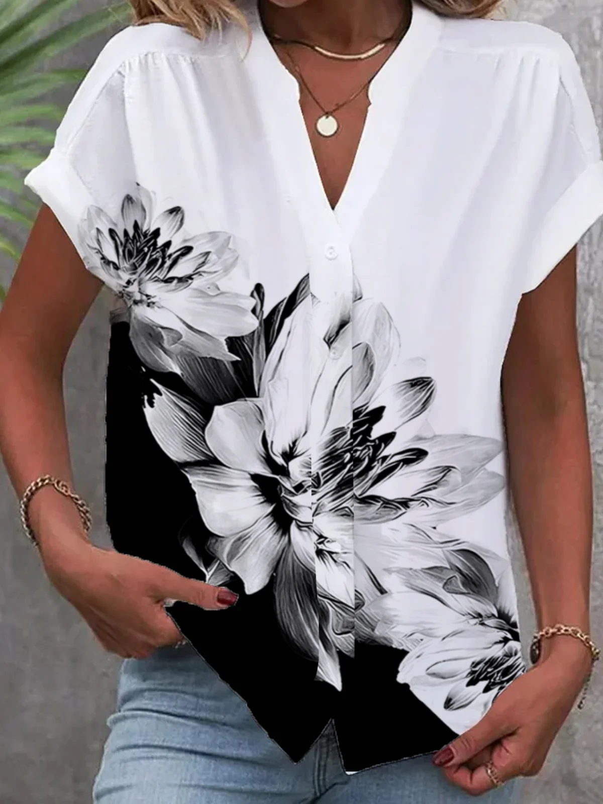 Women's Short Sleeve Shirt Summer Floral Shirt Collar Daily Going Out Casual Top