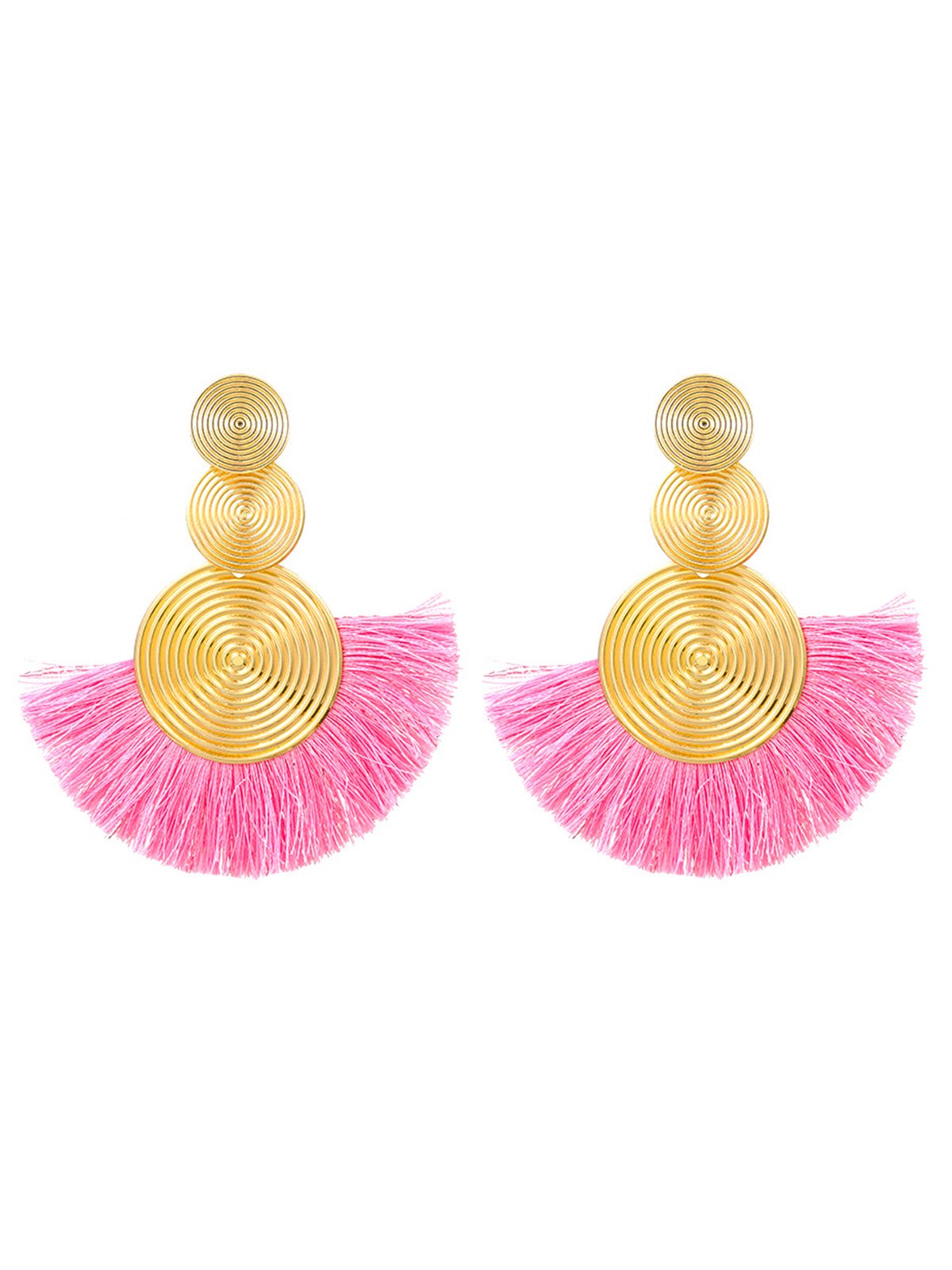 1pair Bohemian Exaggerated Metal Circle Fringed Drop Earrings