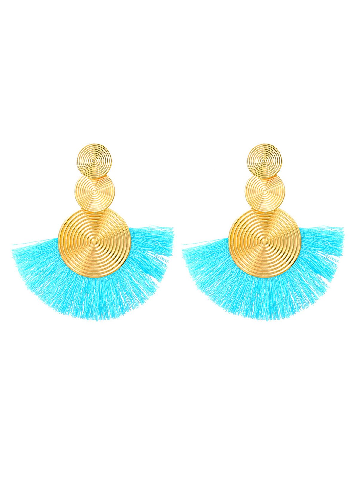 1pair Bohemian Exaggerated Metal Circle Fringed Drop Earrings