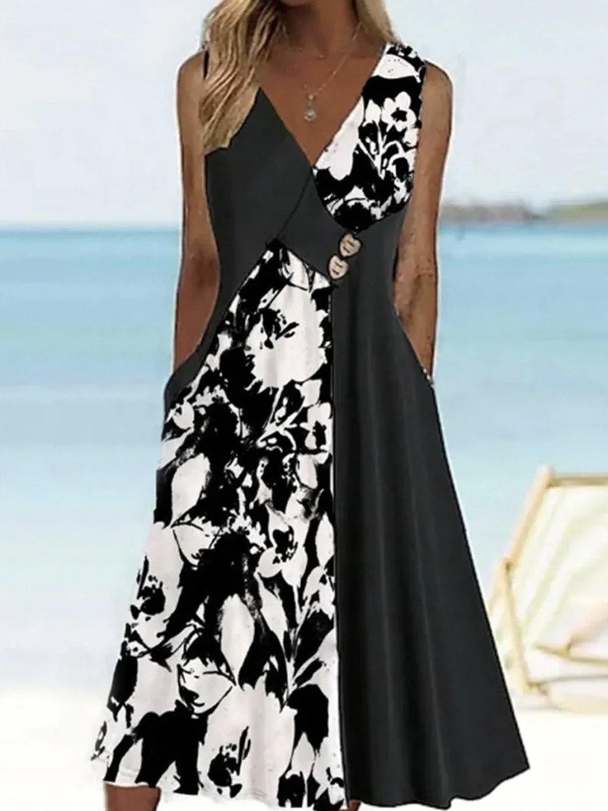 Women's Sleeveless Summer Floral Dress V Neck Daily Going Out Casual Midi A-Line