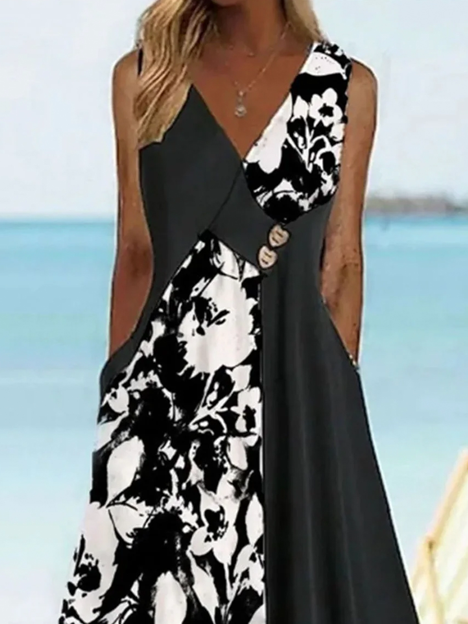 Women's Sleeveless Summer Floral Dress V Neck Daily Going Out Casual Midi A-Line