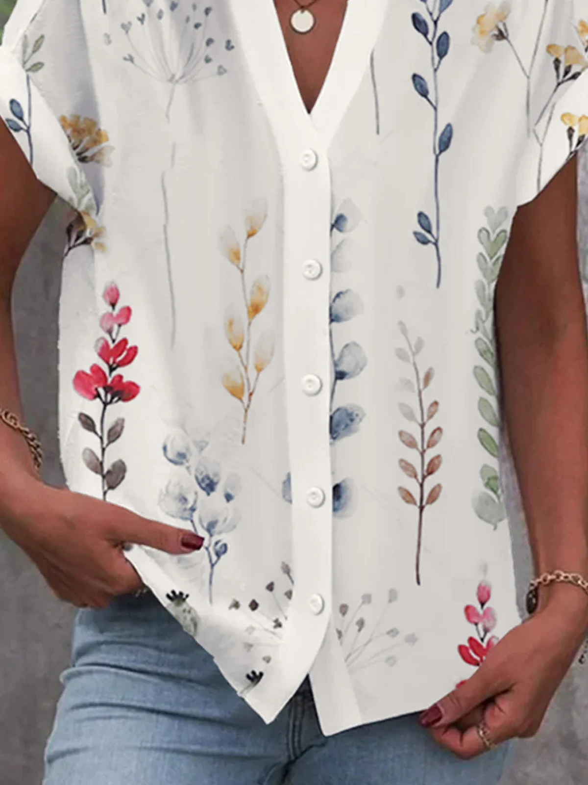 Women's Short Sleeve Shirt Summer Floral Cotton V Neck Daily Going Out Casual Top