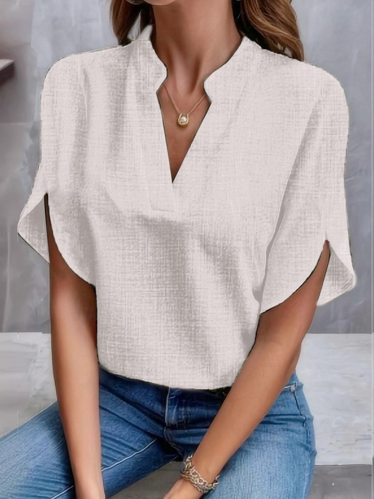 Women's Short Sleeve Blouse Summer Plain V Neck Daily Going Out Casual Top