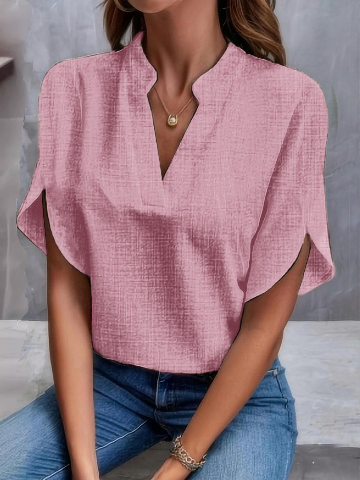 Women's Short Sleeve Blouse Summer Plain V Neck Daily Going Out Casual Top