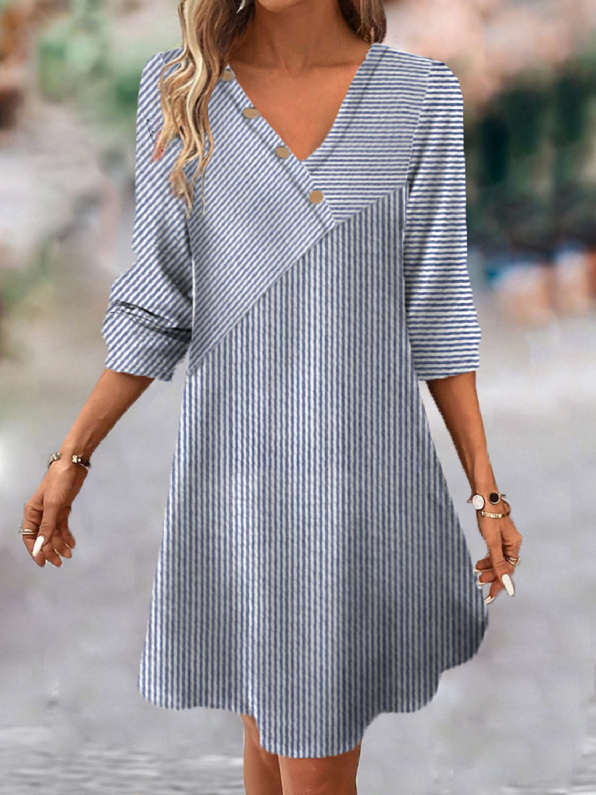 Women's Short Sleeve Summer Striped Dress V Neck Daily Going Out Casual Mini H-Line