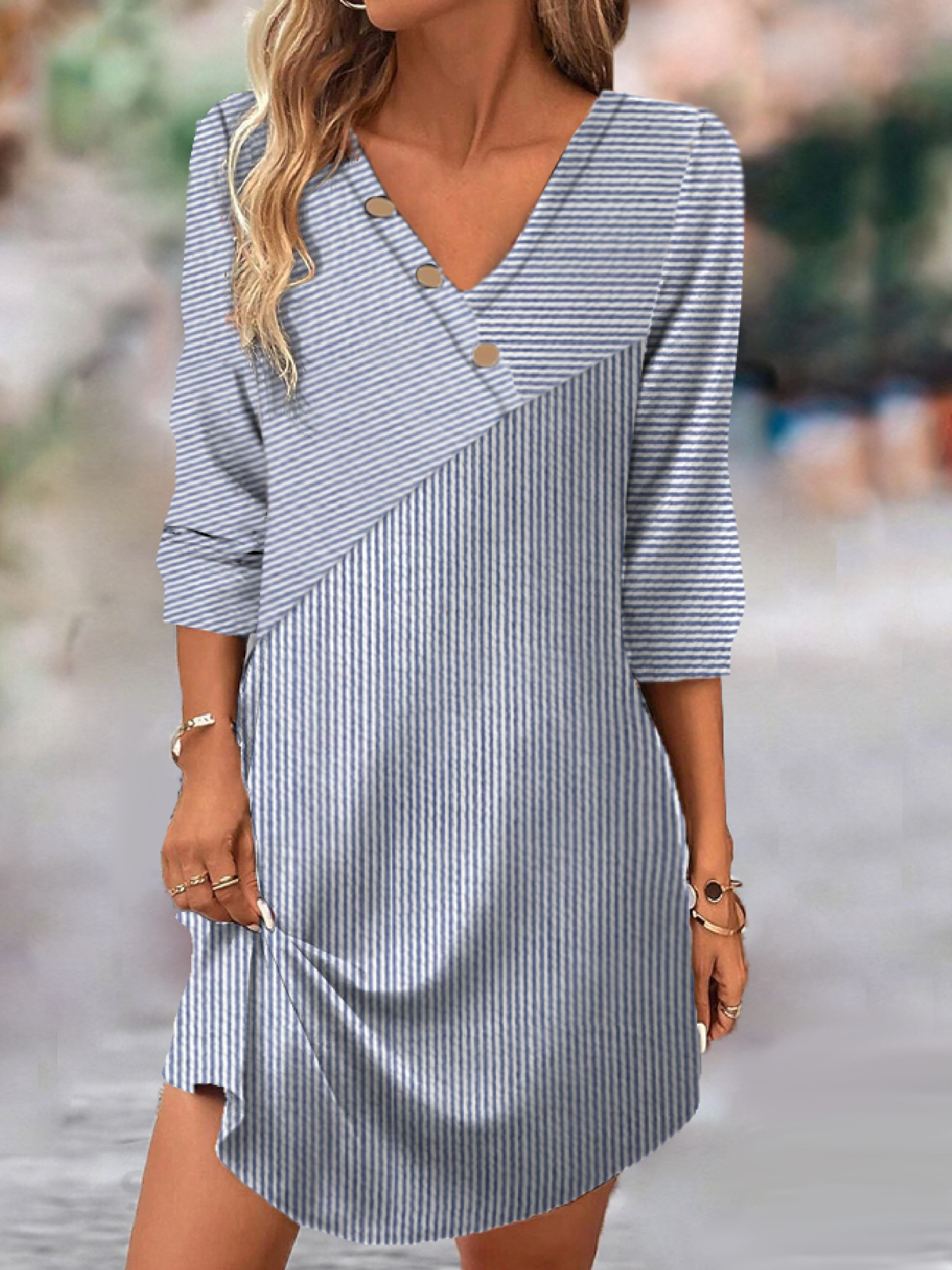 Women's Short Sleeve Summer Striped Dress V Neck Daily Going Out Casual Mini H-Line