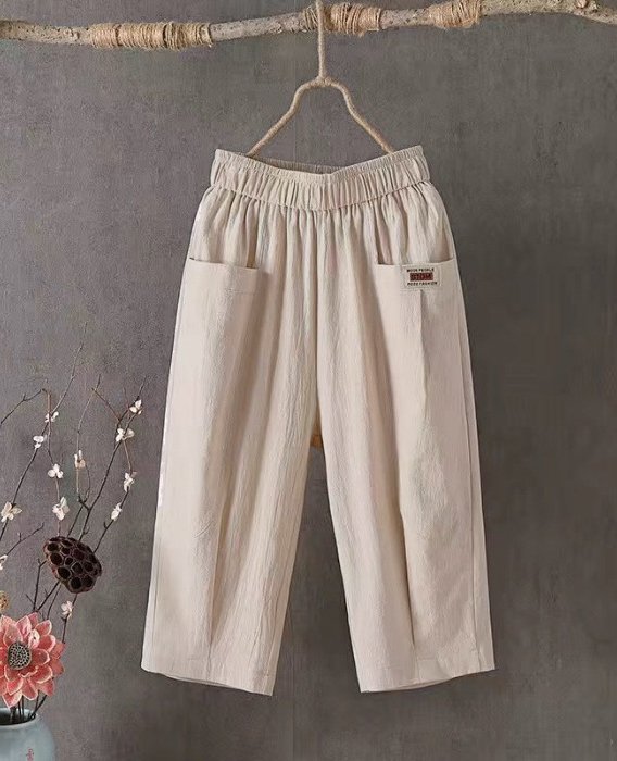 Women's Trousers Elastic Waist Straight Pants Daily Going Out Casual Pocket Stitching Cotton Plain Summer Pants